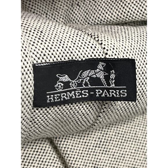 Hermès Canvas Fourre Tout MM Tote Bag Gray Stripe Web Handles Large Authentic - Picture 4 of 16